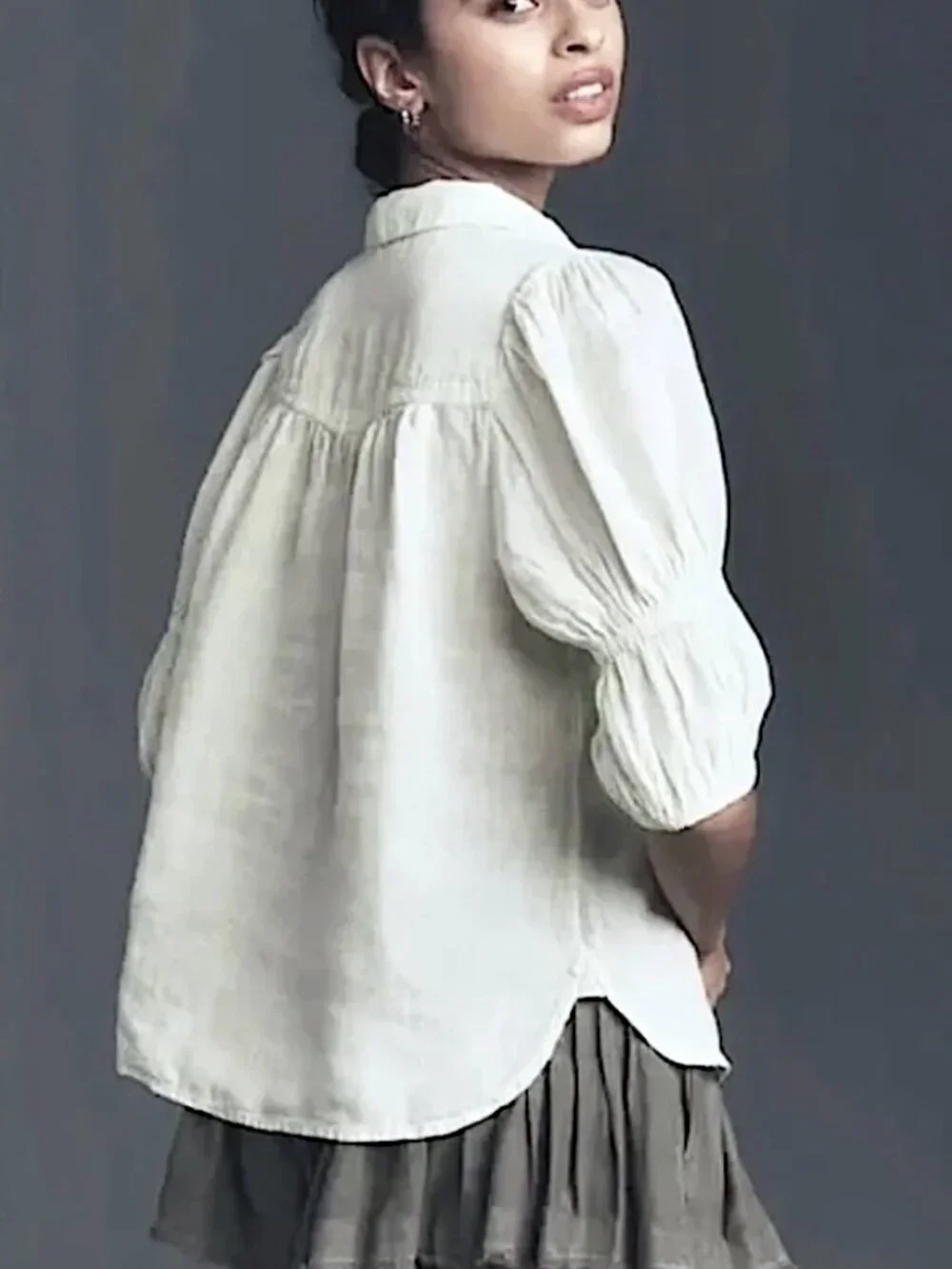 ANTHROPOLOGIE Pilcro Tallulah Double Puff Sleeve Linen Blouse XS White